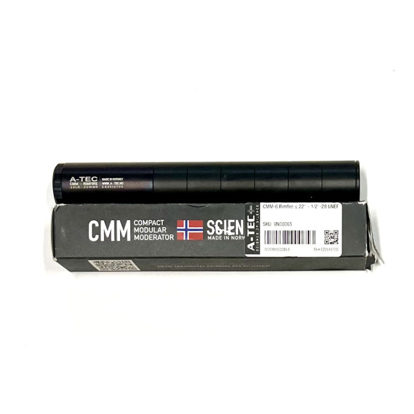 Tlumič A-TEC, model CMM-6, modulový, malorážkový, pro ráže do .22", na závit 1/2"-28 UNEF