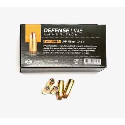 9mm Luger 115gr JHP DEFENSE LINE PPU Prvi Partizan