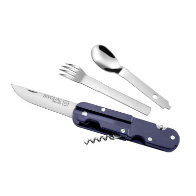 BIVOUAC FRENCH NAVY CAMP KNIFE BLUE HANDLE - TEXTILE POUCH - FORK & SPOON