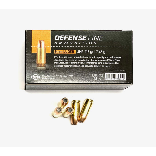 9mm Luger 115gr JHP DEFENSE LINE PPU Prvi Partizan